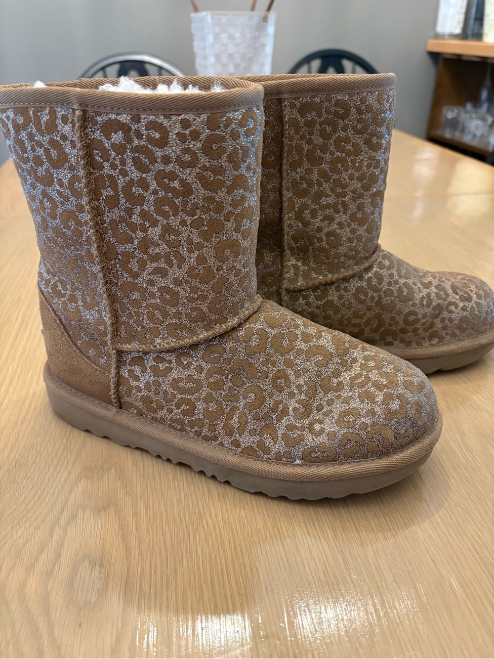 UGG Kids Tan Sparkle Leopard Suede Boot